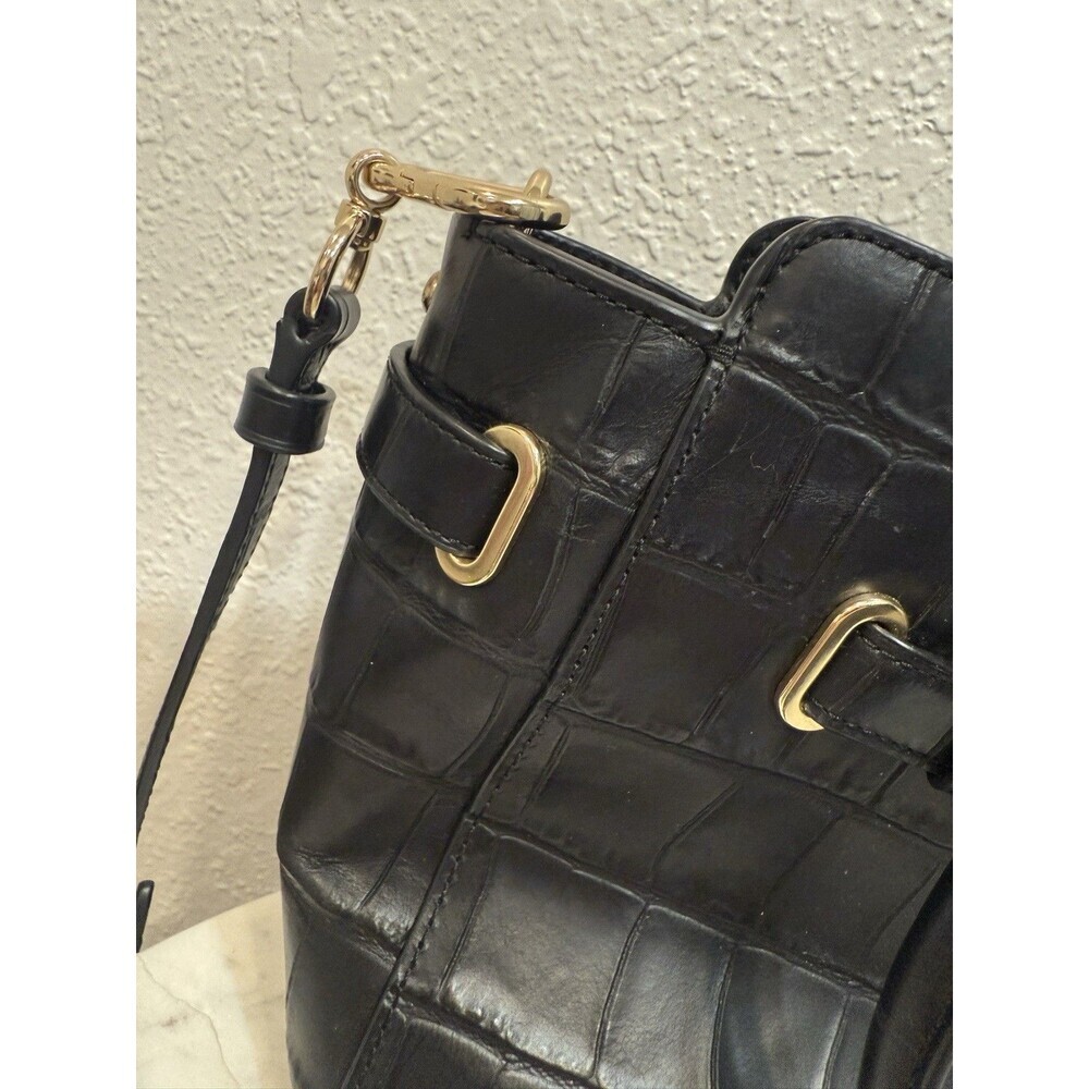 Coach Black Croc Embossed Leather Satchel Shoulder Crossbody Bag - Picture 11 of 11